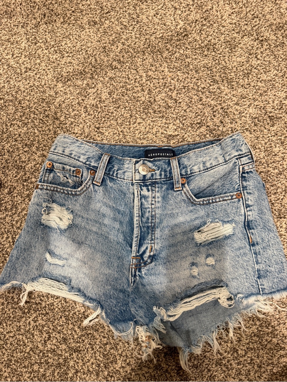 Aeropostale Light Wash Distressed Denim Boyfriend Cutoff Jean Shorts